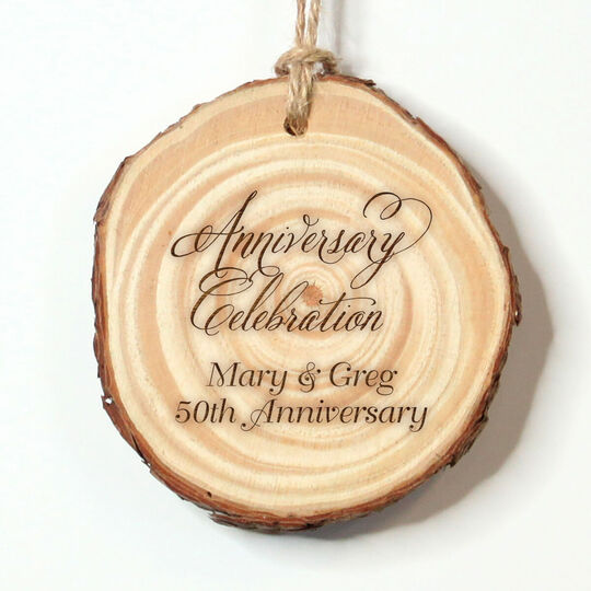 Elegant Anniversary Celebration Real Wood Ornament
